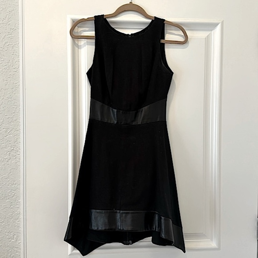 ALEXIS Black Mini dress - XS- leather trim detail